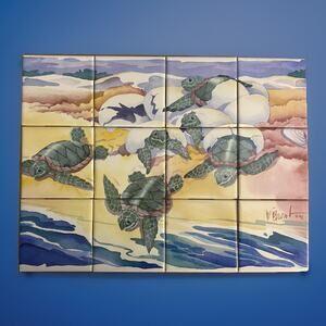 Ceramic Tile Mural Kitchen Backsplash Turtles Art 12 pc. by P Brent 13"x17"